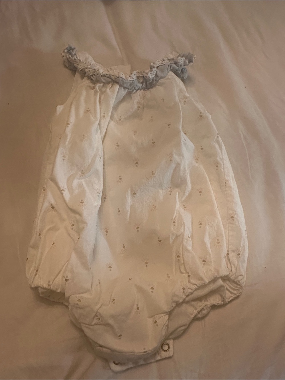 Maggie & Zoe Cream Quilted Baby Romper with Ruffle Trim